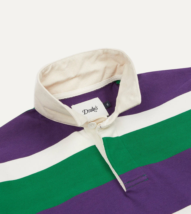Drake's Stripe Cotton Rugby Shirt - Purple/Green/White