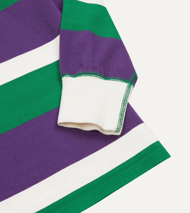 Drake's Stripe Cotton Rugby Shirt - Purple/Green/White