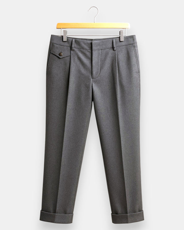 MCS Pleated Wool Flannel Trouser - Grey