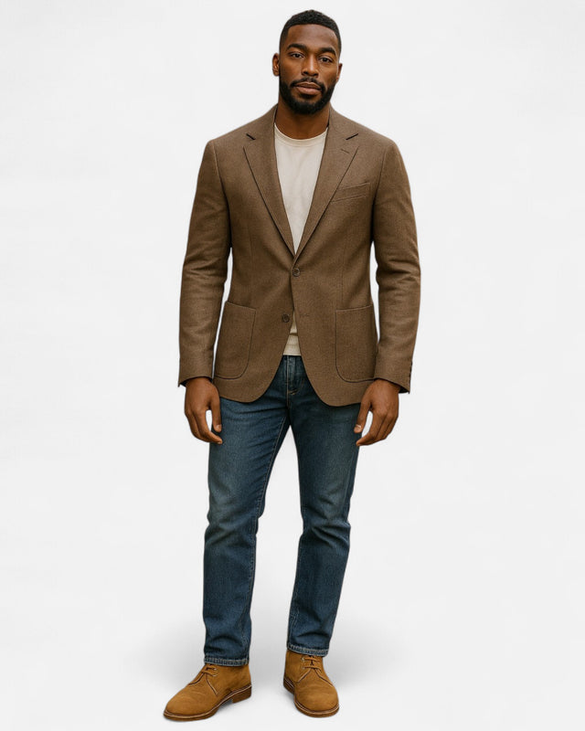 MCS Brushed Cotton Herringbone Two Button Blazer