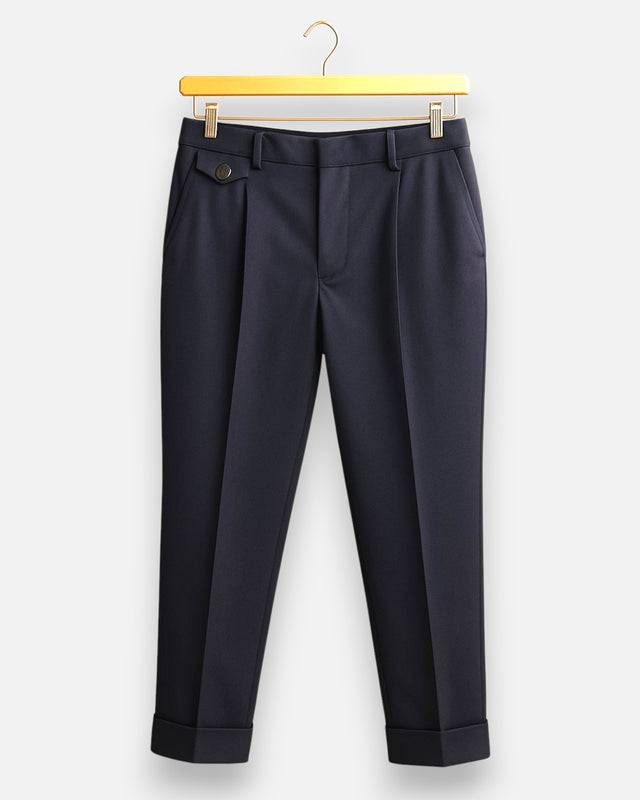 MCS Pleated Wool Flannel Trouser - Navy