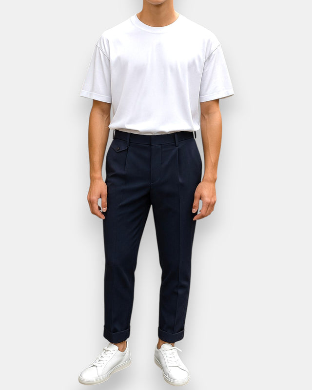 MCS Pleated Wool Flannel Trouser - Navy