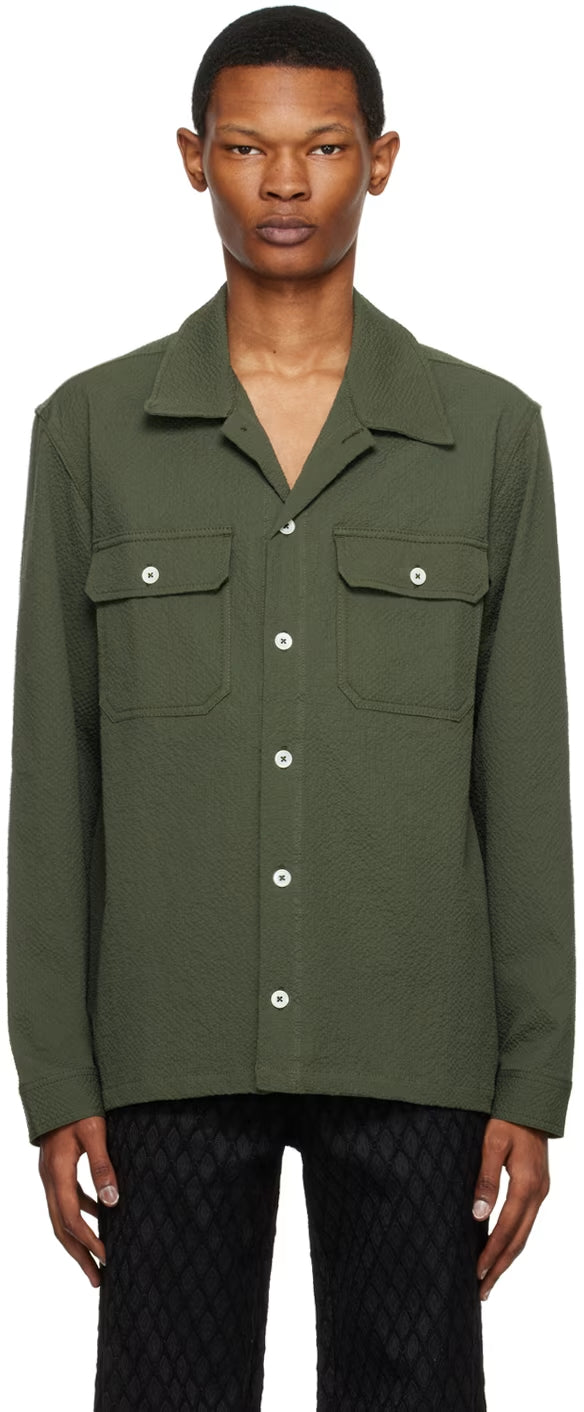 Howlin' Magic Work Shirt in Seersucker - Greenish