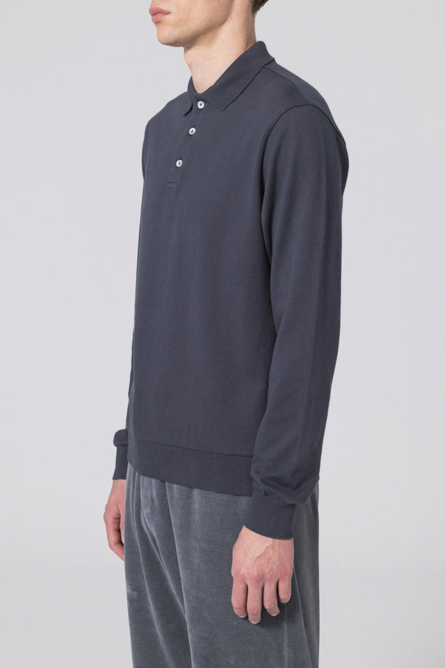 Unfeigned Long Sleeve Polo - Blue Graphite