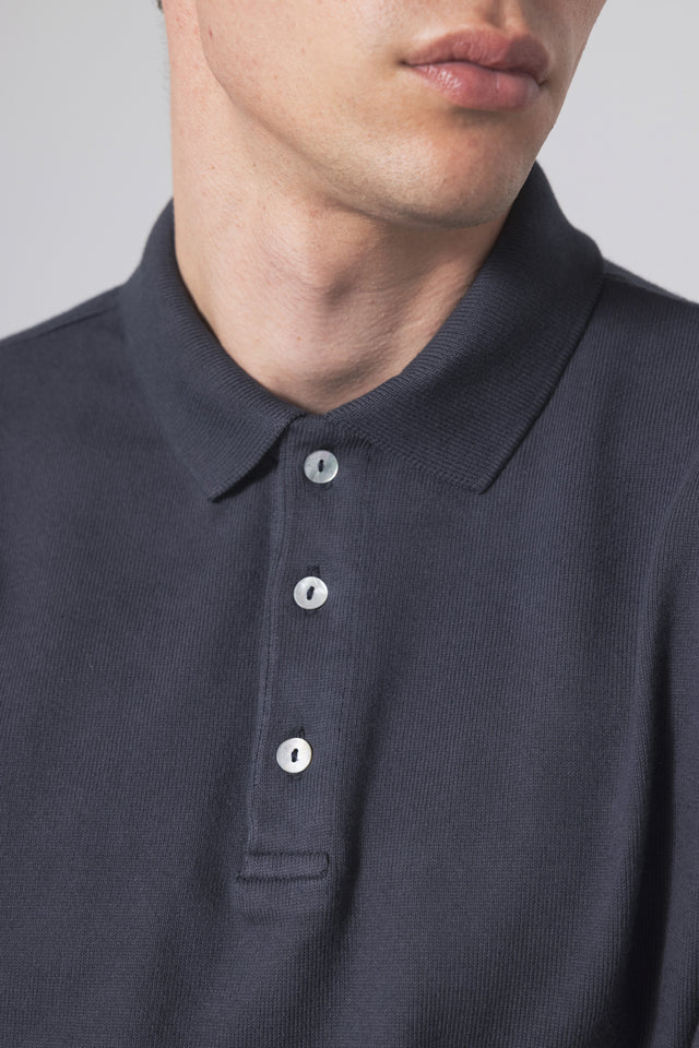 Unfeigned Long Sleeve Polo - Blue Graphite