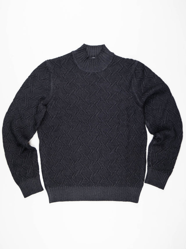 MCS Garment Dyed Merino Cable Mock Neck Pullover - Grey