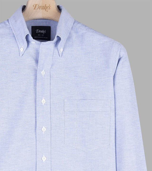 Drake's Cotton Oxford Cloth Button-Down Shirt - Mid Blue